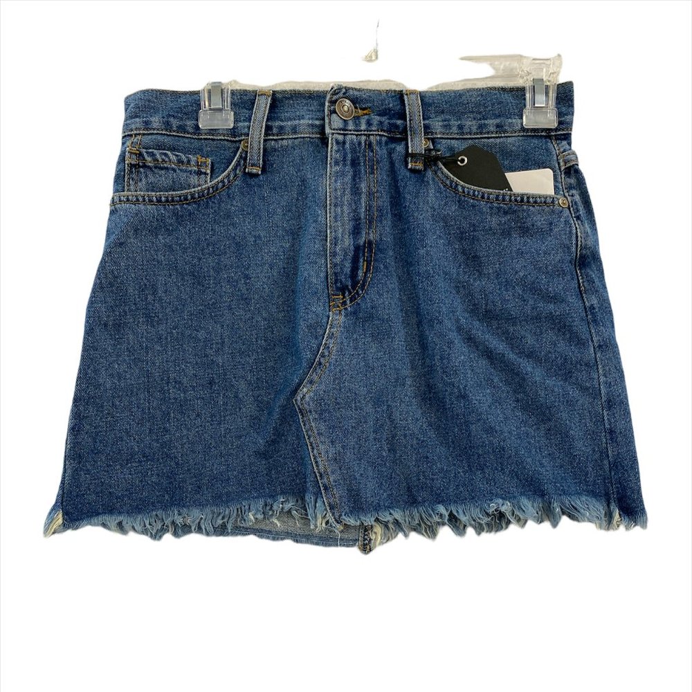 Just Black Women's Denim A Line Skirt Blue Mini Frayed Hem S Or M New